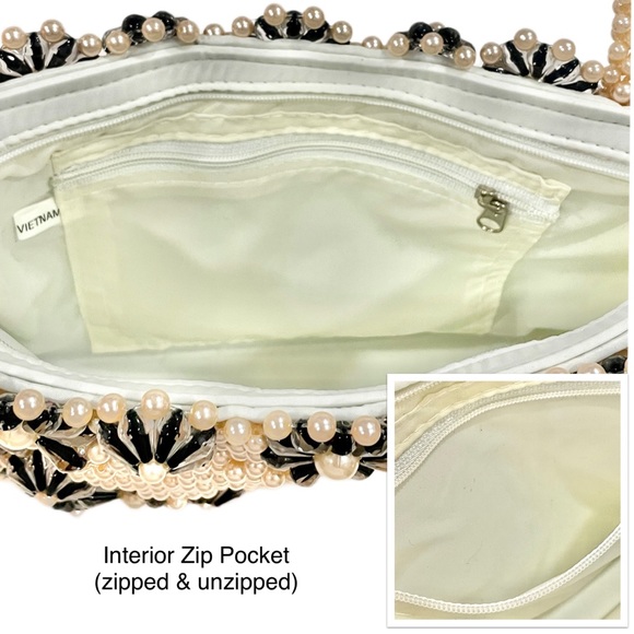 Vintage Floral Faux Pearl and Acrylic Beaded Evening Cocktail Wedding Bag EUC - Picture 9 of 13